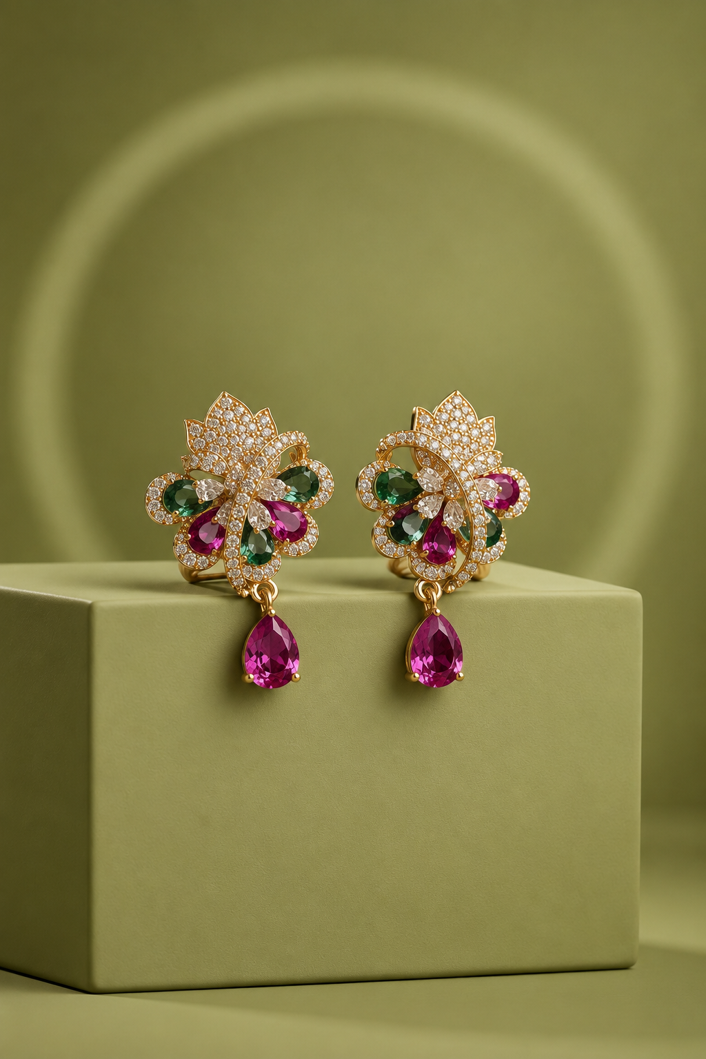 Mayurika Multicolor Floral Drop Earrings | Elegant CZ Party Wear Earrings