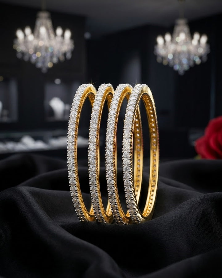 Premium Gold Plated & Silver Plated Diamond Bangles Set of 4