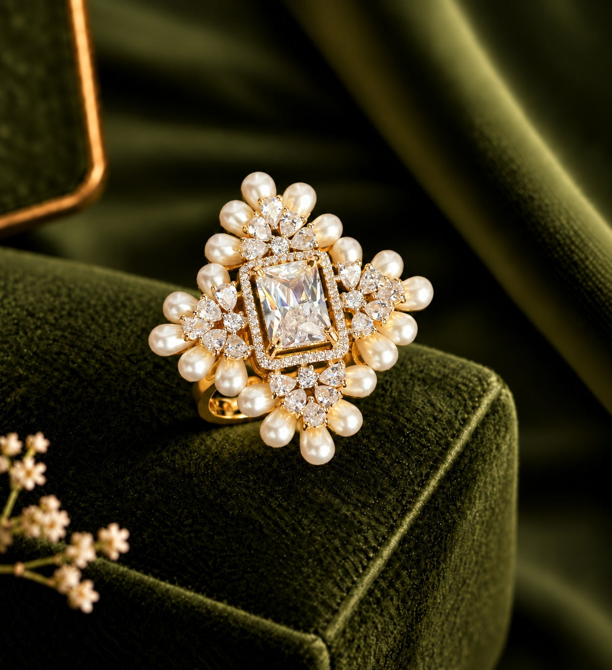 Aurelia Pearl Halo Adjustable Ring