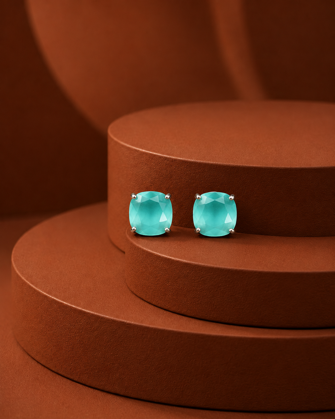 Silver Finish Swarovski Cushion Stud Earrings – Multi Colour Statement Collection