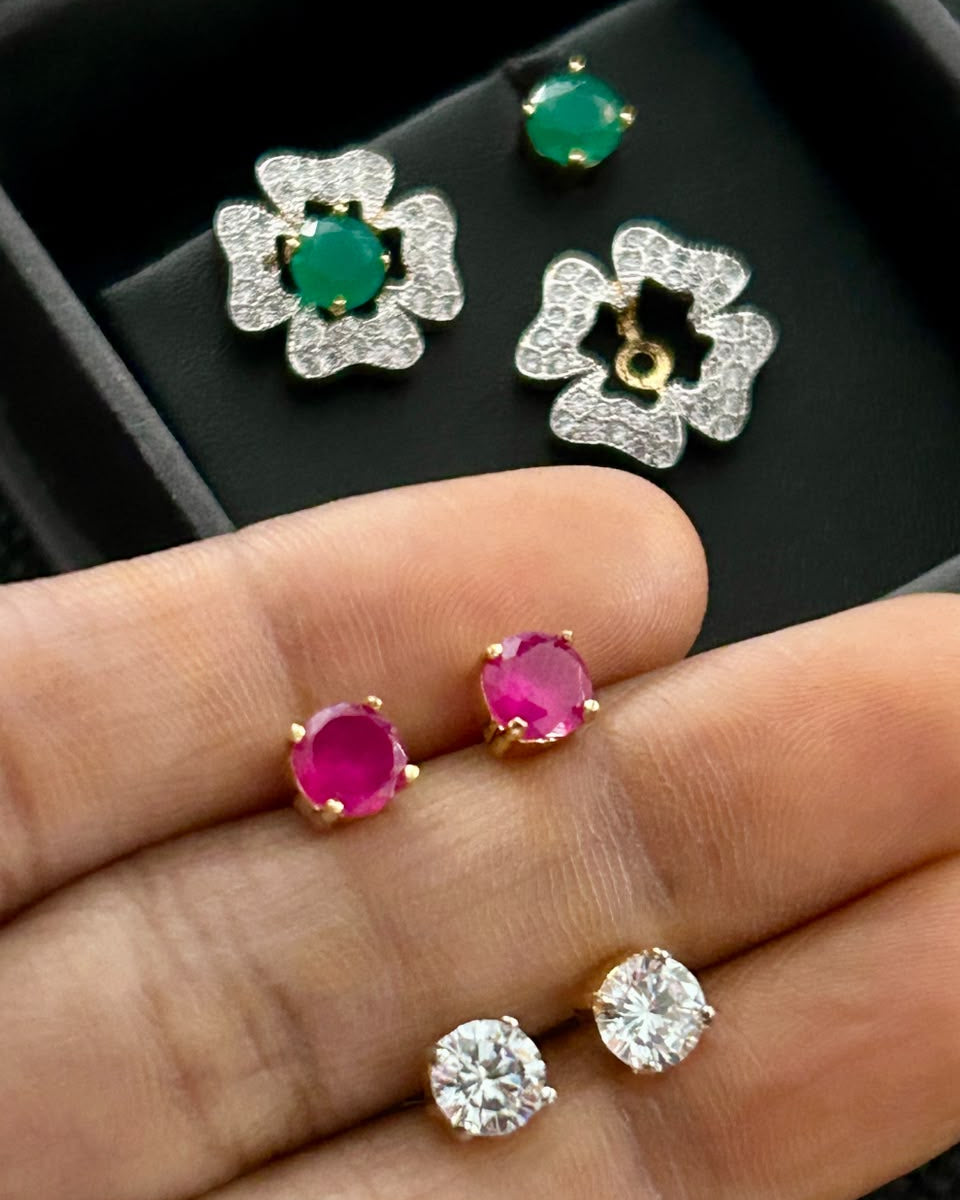 Elyra 3-Colour Changeable Floral Stud Earrings