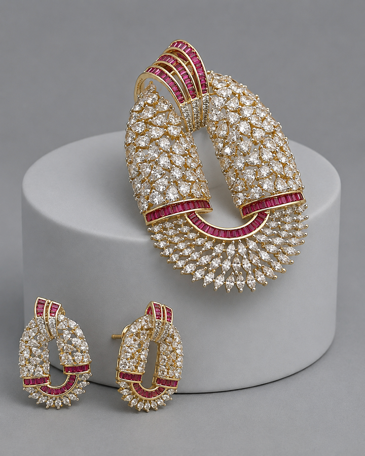 Zarvisha Diamond Pendant Set with Screw Back Earrings