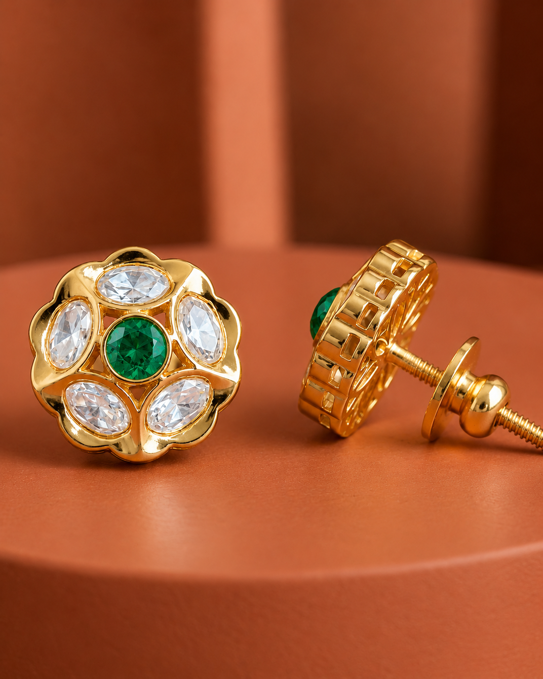 Saanvi Moissanite Floral Screw  Stud Earrings