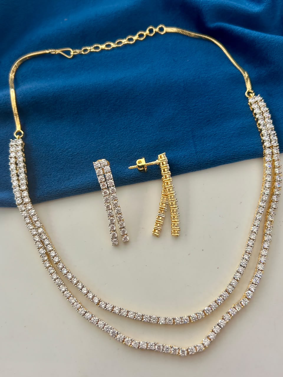 Alessia Double-Line Tennis Necklace Set Screw Back Earrings