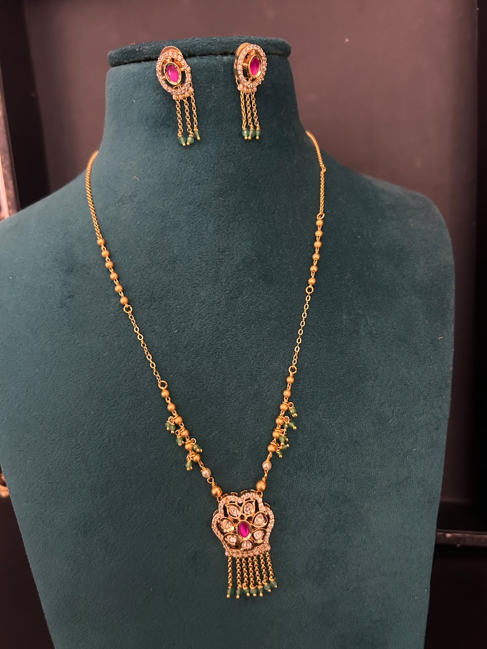 Traditional Designer Long Mala Necklace Set with Earrings