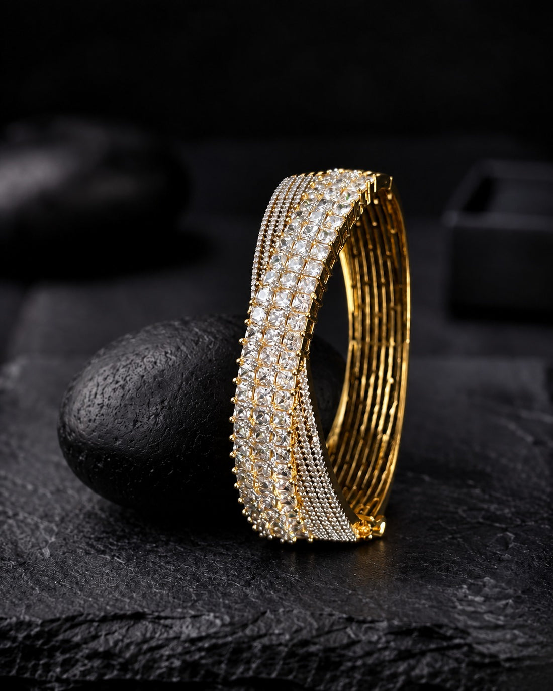 Luxeva Oval Openable Princess-Cut Diamond-Look Bracelet – Fits 2.4 & 2.6