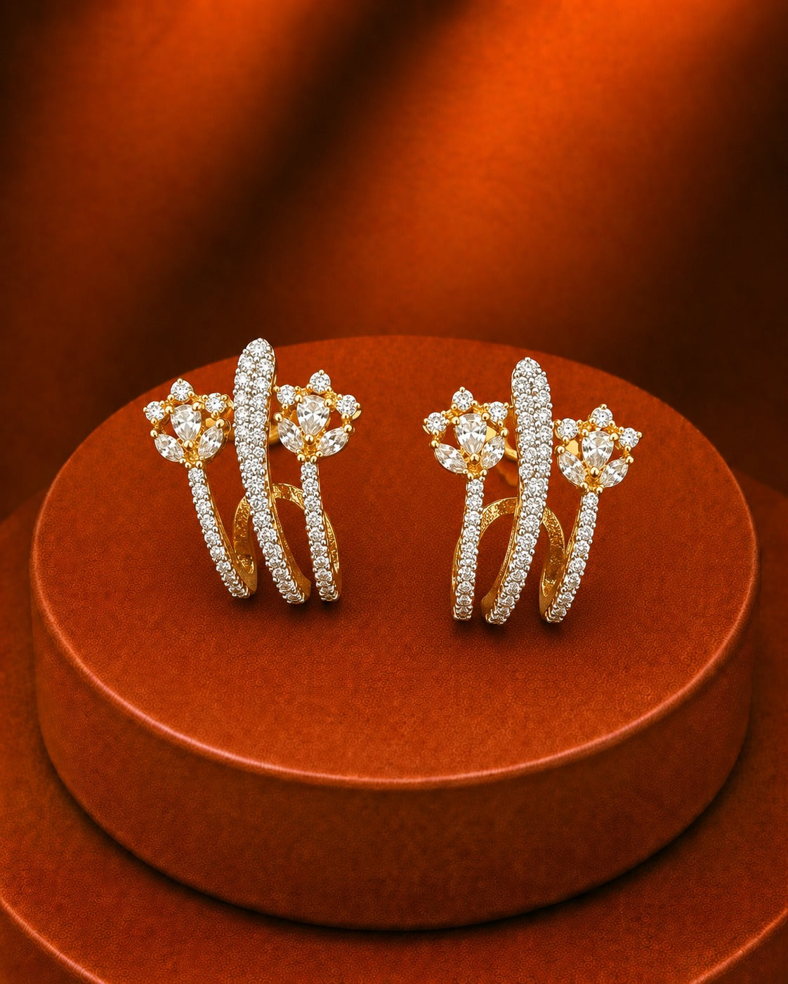 Celestia Floral Double-Line Ear Climber Earrings – Gold & Silver