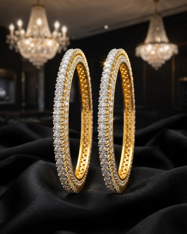 Gold Finish Diamond-Style Crystal Bangles Pair for Women