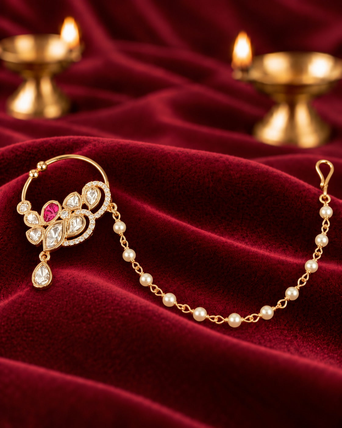 Royal Kundan Pearl Chain Nath