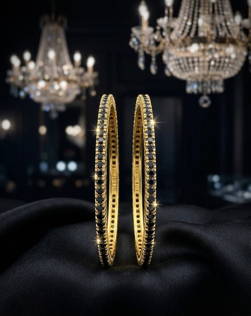 Sapphire Stone Bangles Pair Gold Tone Slim Design