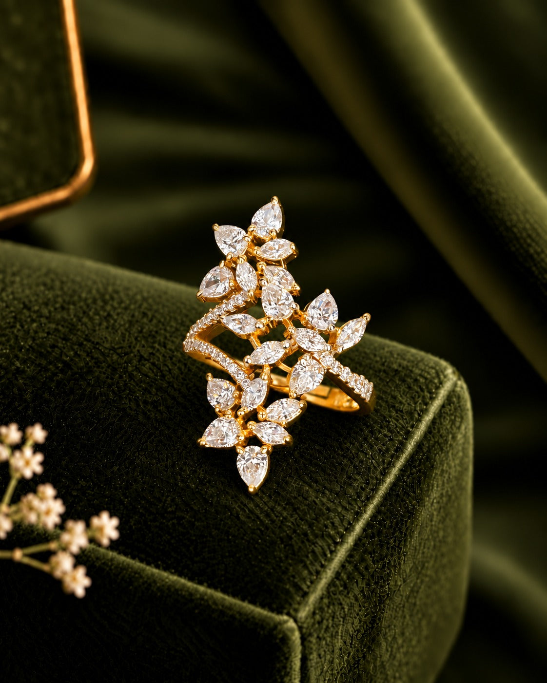 Aurelia Leaf Cascade Adjustable Ring