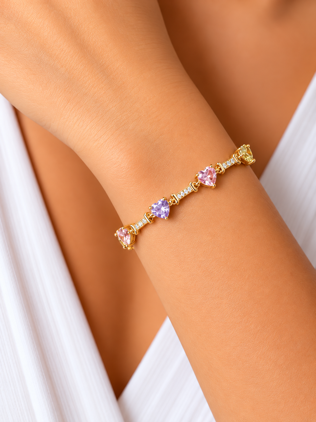 Elina Gold-Tone Multicolour Heart Stone Adjustable Bracelet