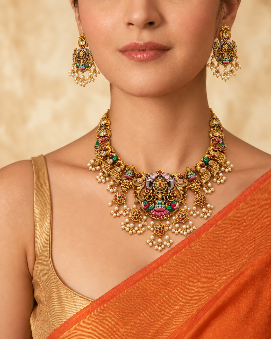 Gajraj Lakshmi Necklace Set with Earrings For Women