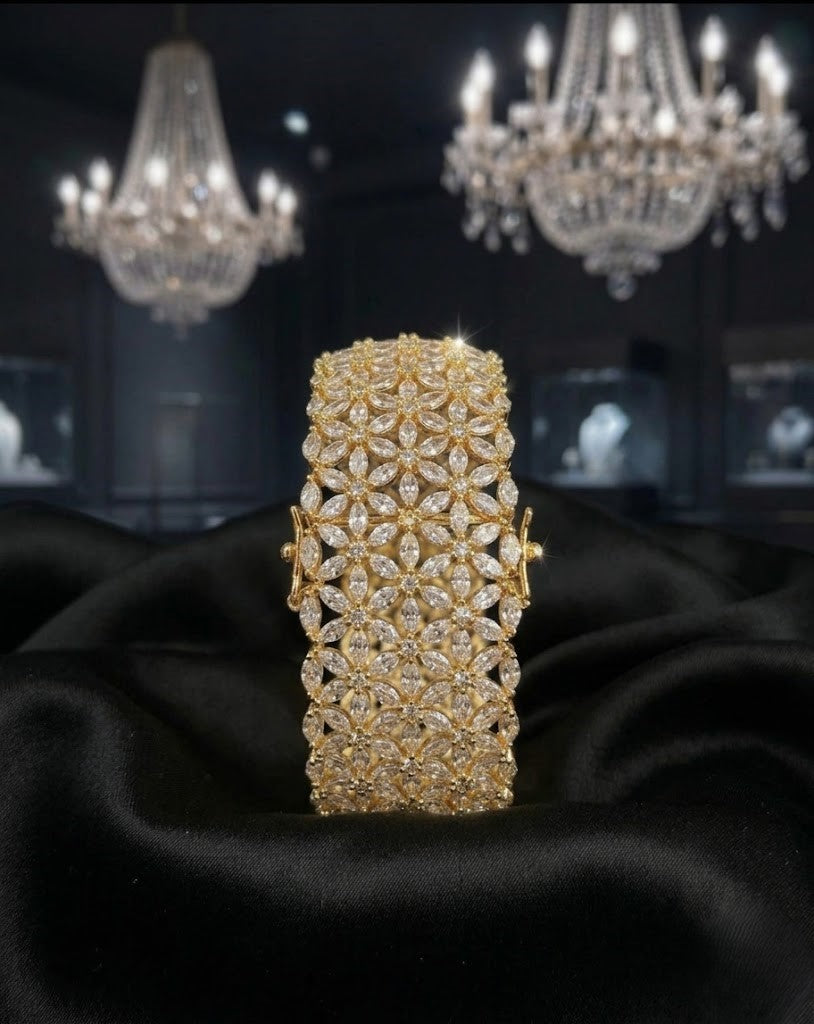Openable Premium Floral Diamond Look Bracelet/ Bangle in Gold , Silver Tone 1 Hand Wearing Single Pcs
