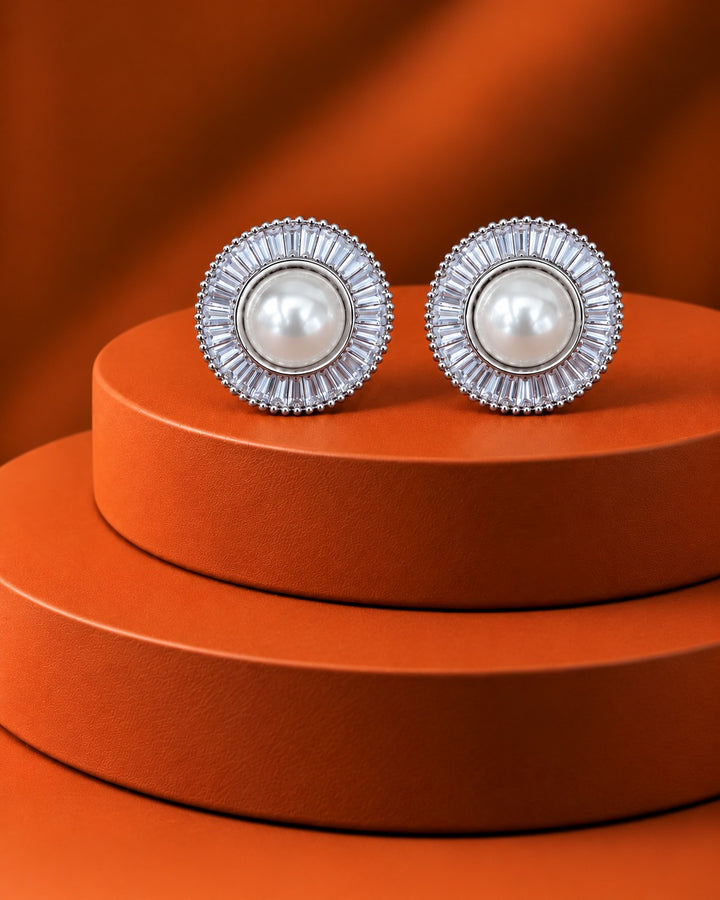 Solid Pearl Halo Stud Earrings