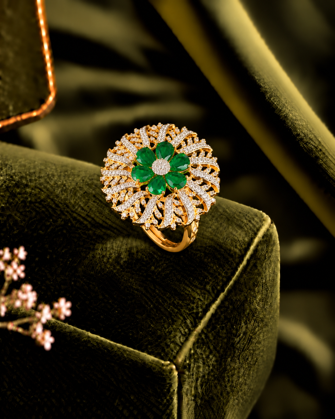 Aadhya – Floral Gold-Tone Statement Ring