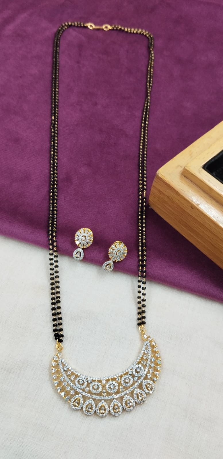 Rivaana Crescent Diamond-Look Mangalsutra Set – 24 Inch