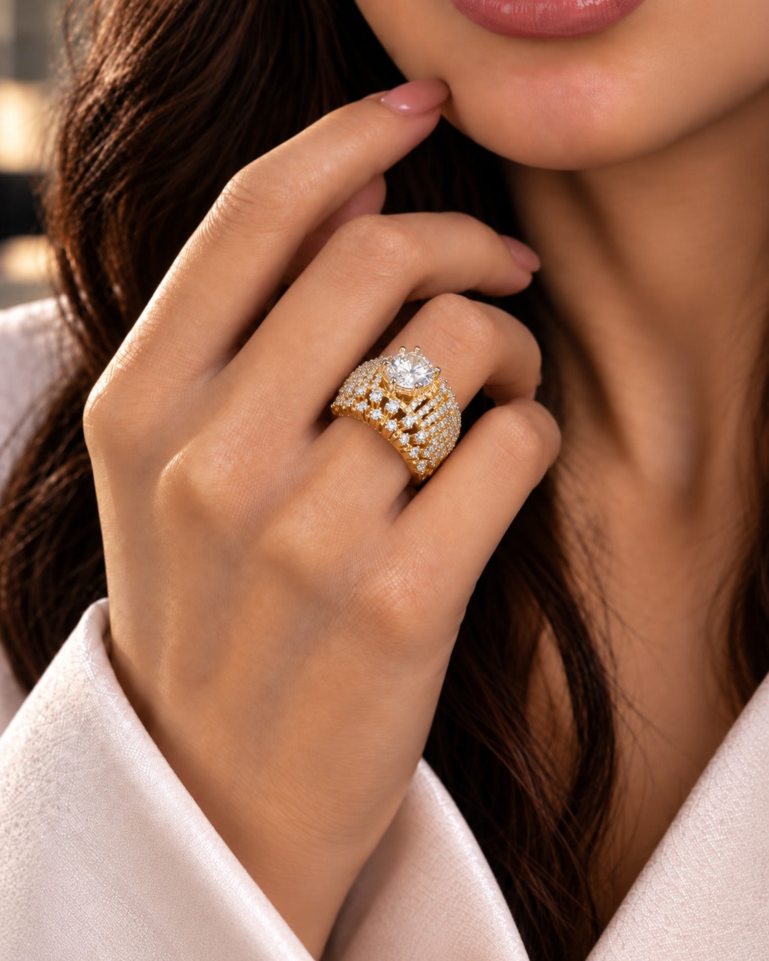 Celestia Crown Solitaire Adjustable Ring