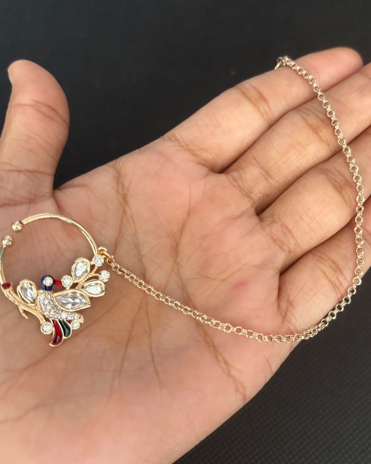 Royal Peacock Kundan Nath with Chain