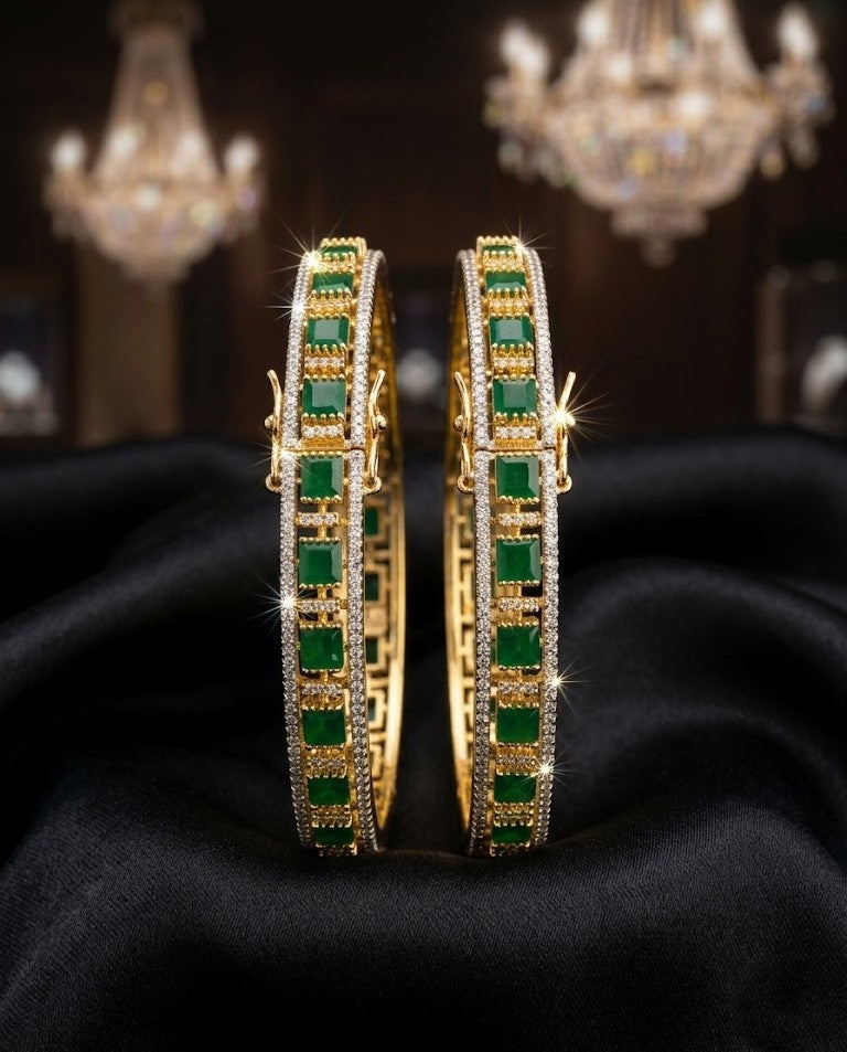 Pannarekha Openable Green Stone Bangles