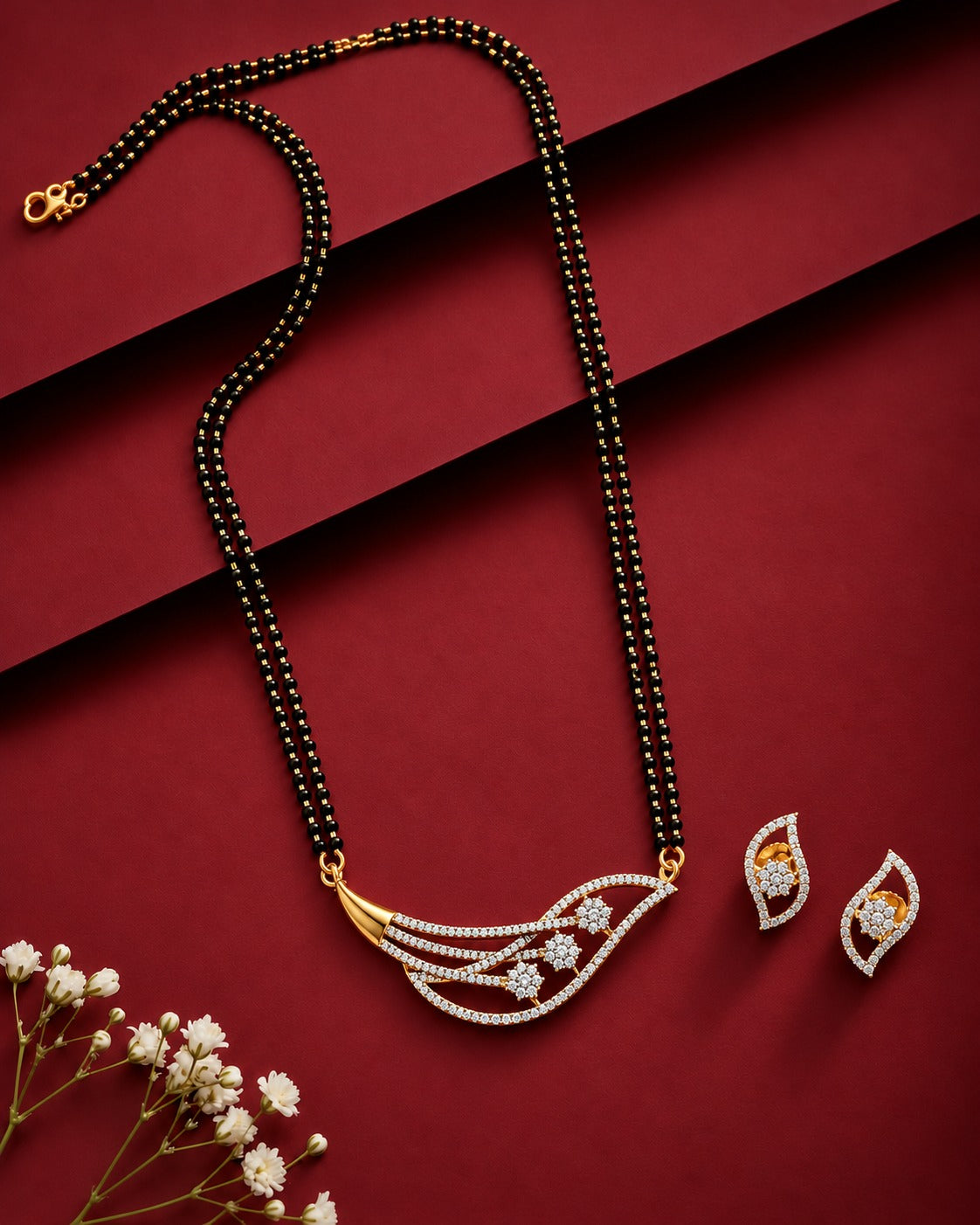 Aavya Leaf Curve Diamond-Look Mangalsutra Set – 24 Inch