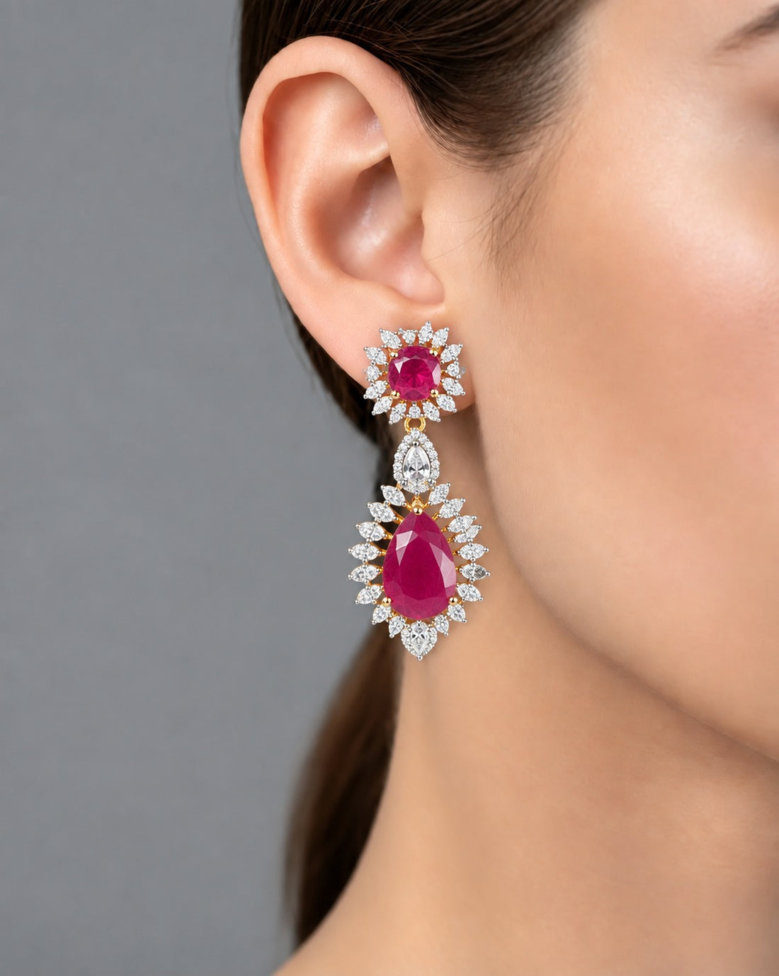 Roselle Ruby Bloom Drop Earrings