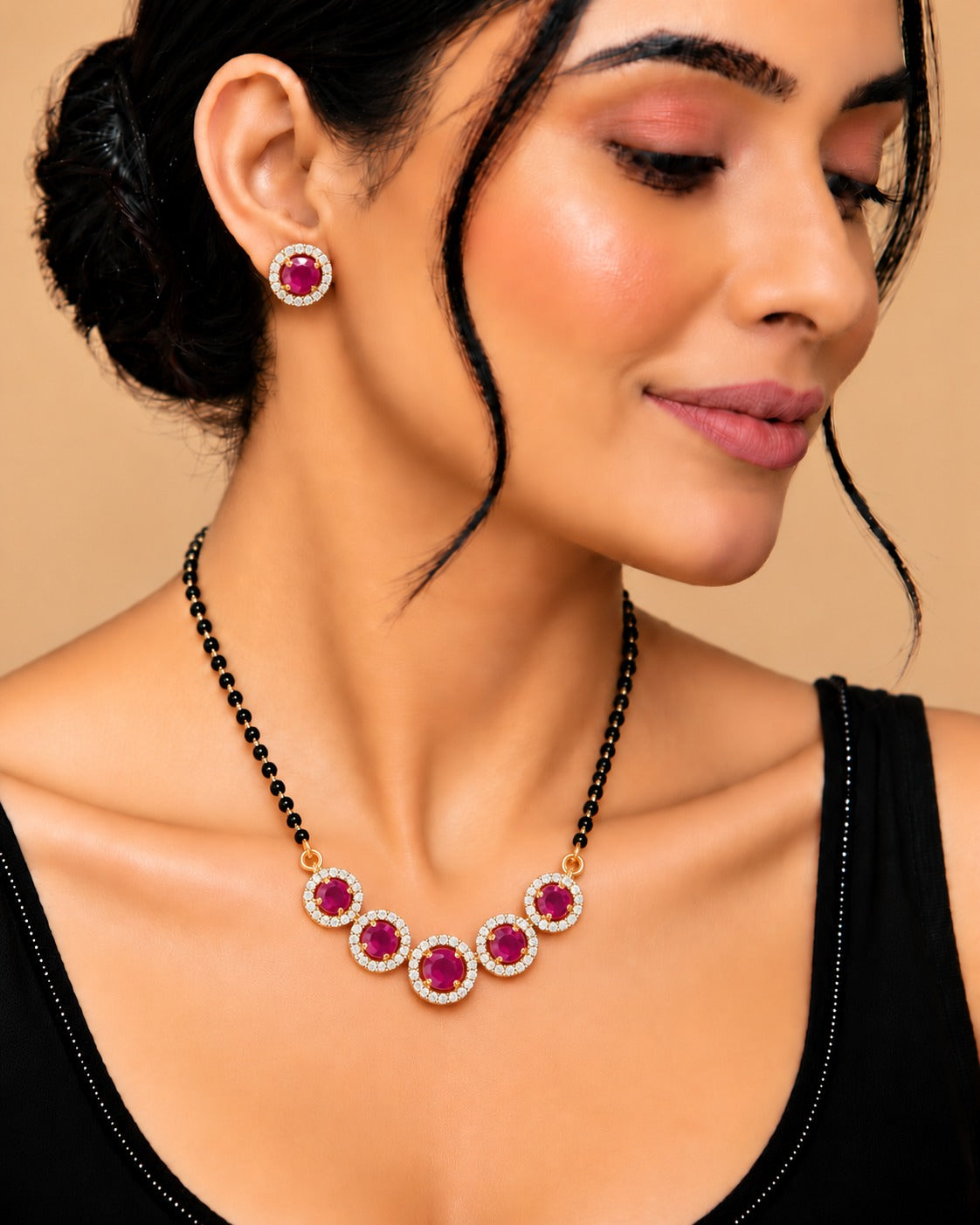 18 Inch Halo Stone Mangalsutra Set