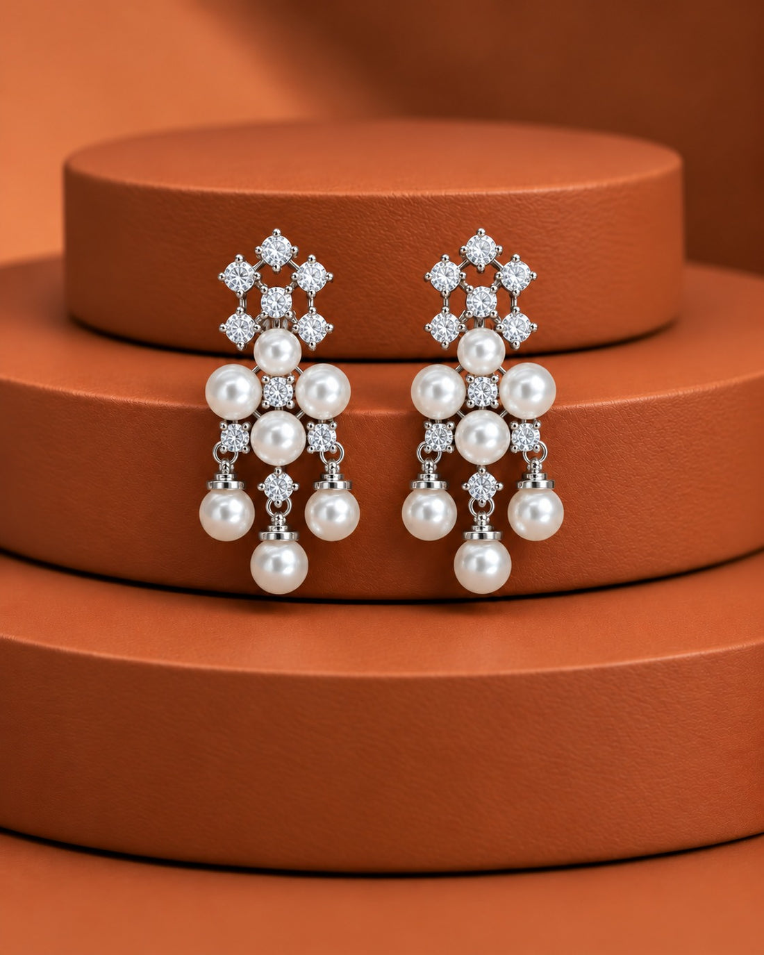 Pearl Cascade Diamond-Look Drop Earrings – Gold & Silver