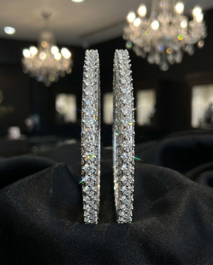 Premium Sparkle Design Diamond Bangles Pair Silver Tone