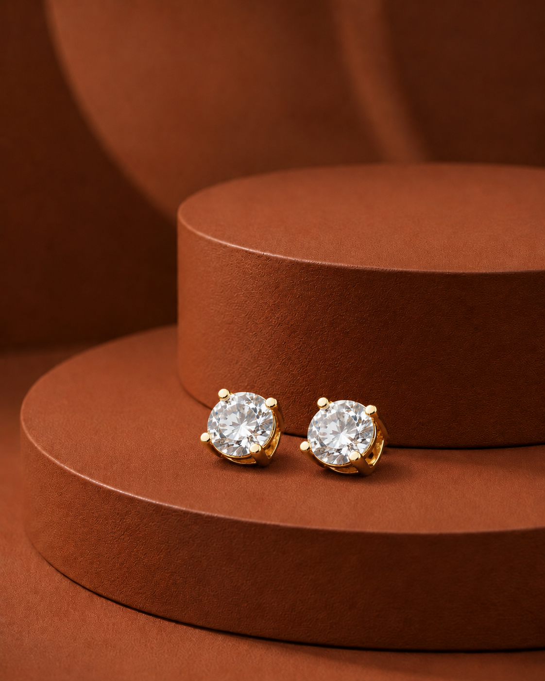 Gold Polish Round Diamond Stud Earrings for Women