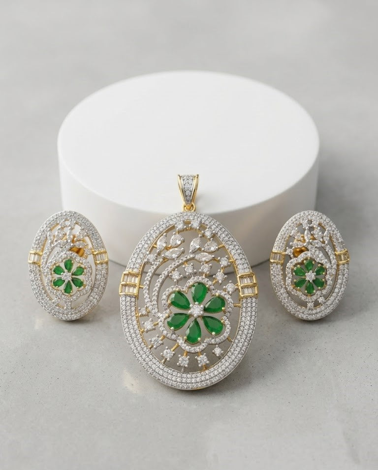 Pushpika Ruby Bloom Screw Pech Pendant Set