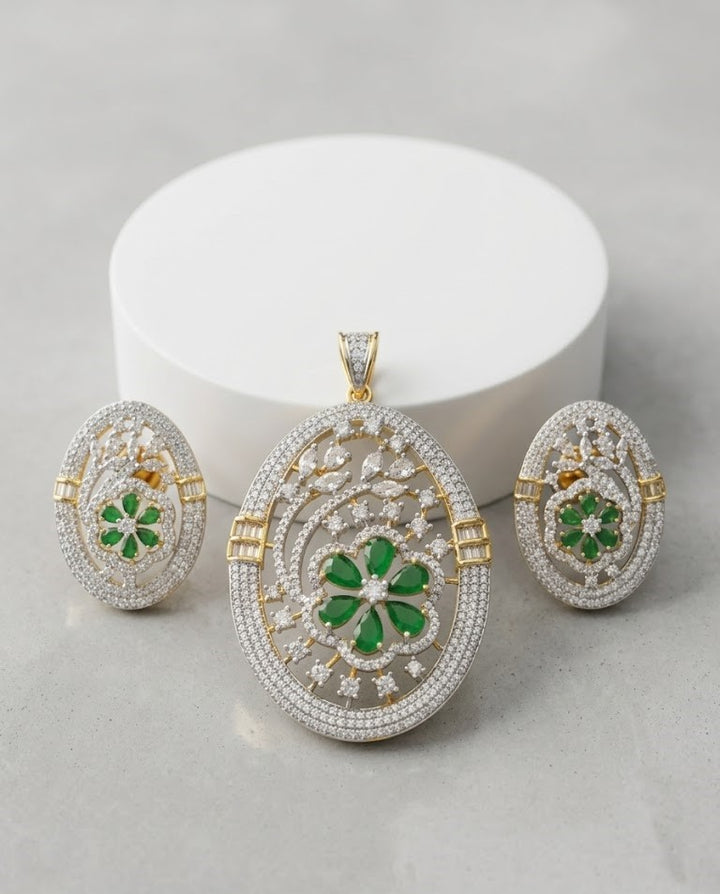 Pushpika Ruby Bloom Screw Pech Pendant Set