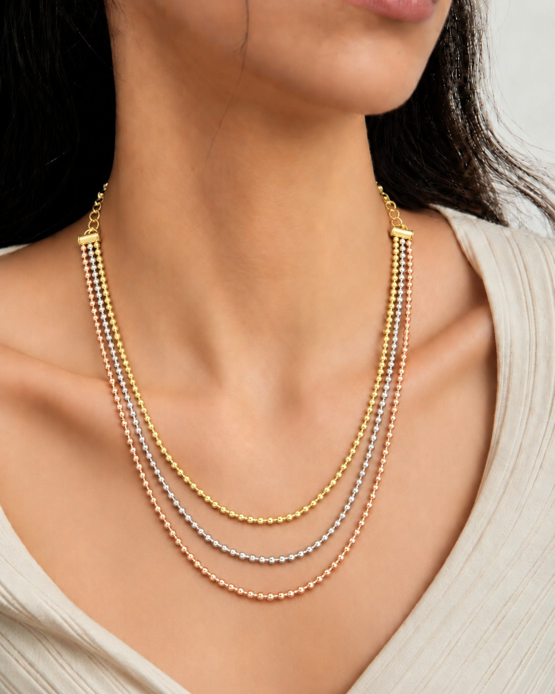 Trinelle Tri-Tone Layered Bead Necklace