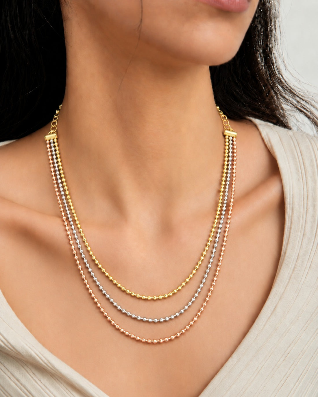 Trinelle Tri-Tone Layered Bead Necklace