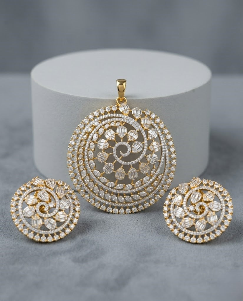 Varnika Noor Gold Tone Diamond Look Pendant Set