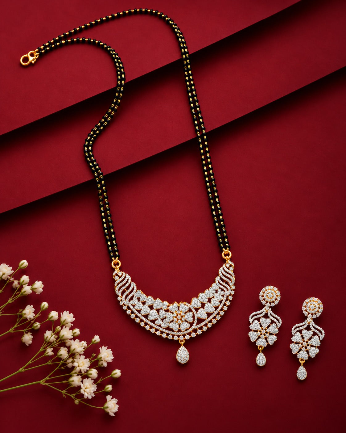 Vaanya Floral Diamond-Look Mangalsutra Set – 24 Inch