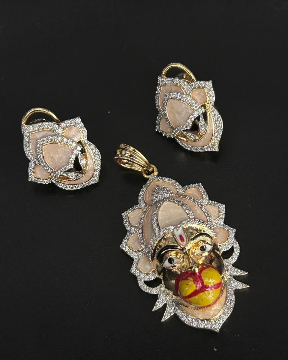 Veer Hanuman Heritage Pendant & Earrings Set