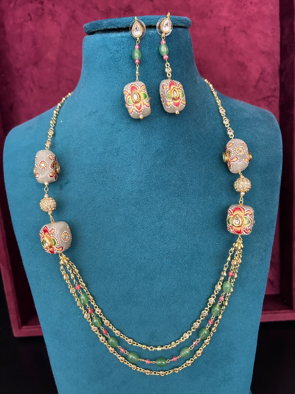 Meherika Meenakari Bead Mala & Earrings