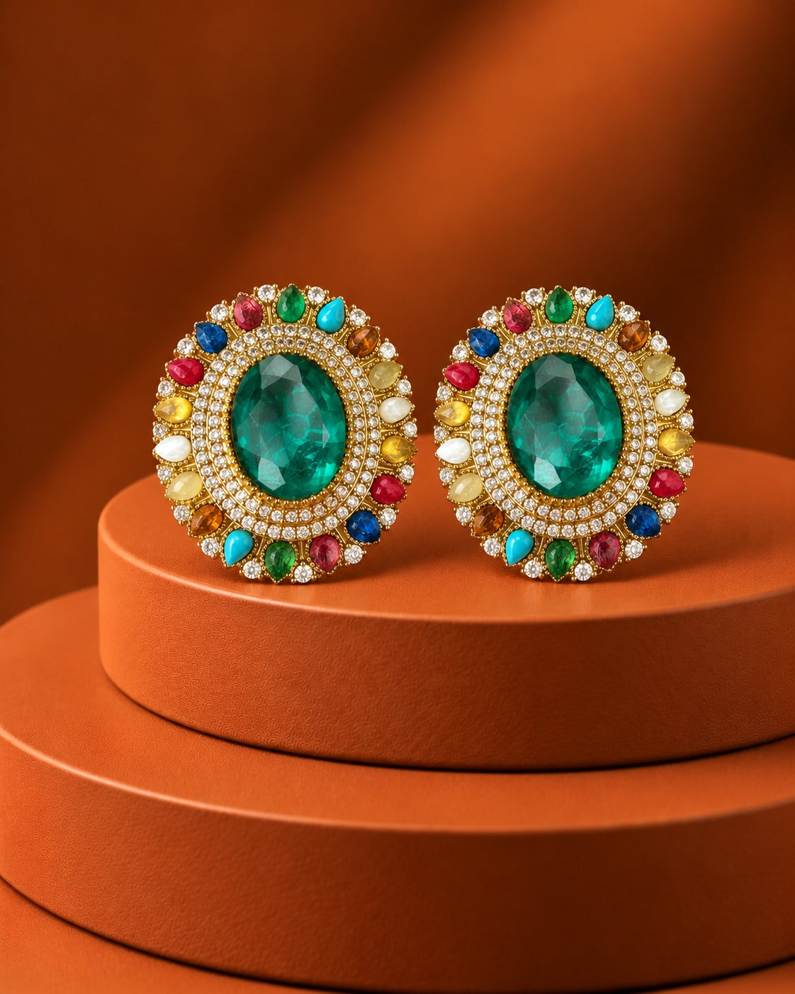 4CM Solid Oval Multicolor Statement Stud Earrings