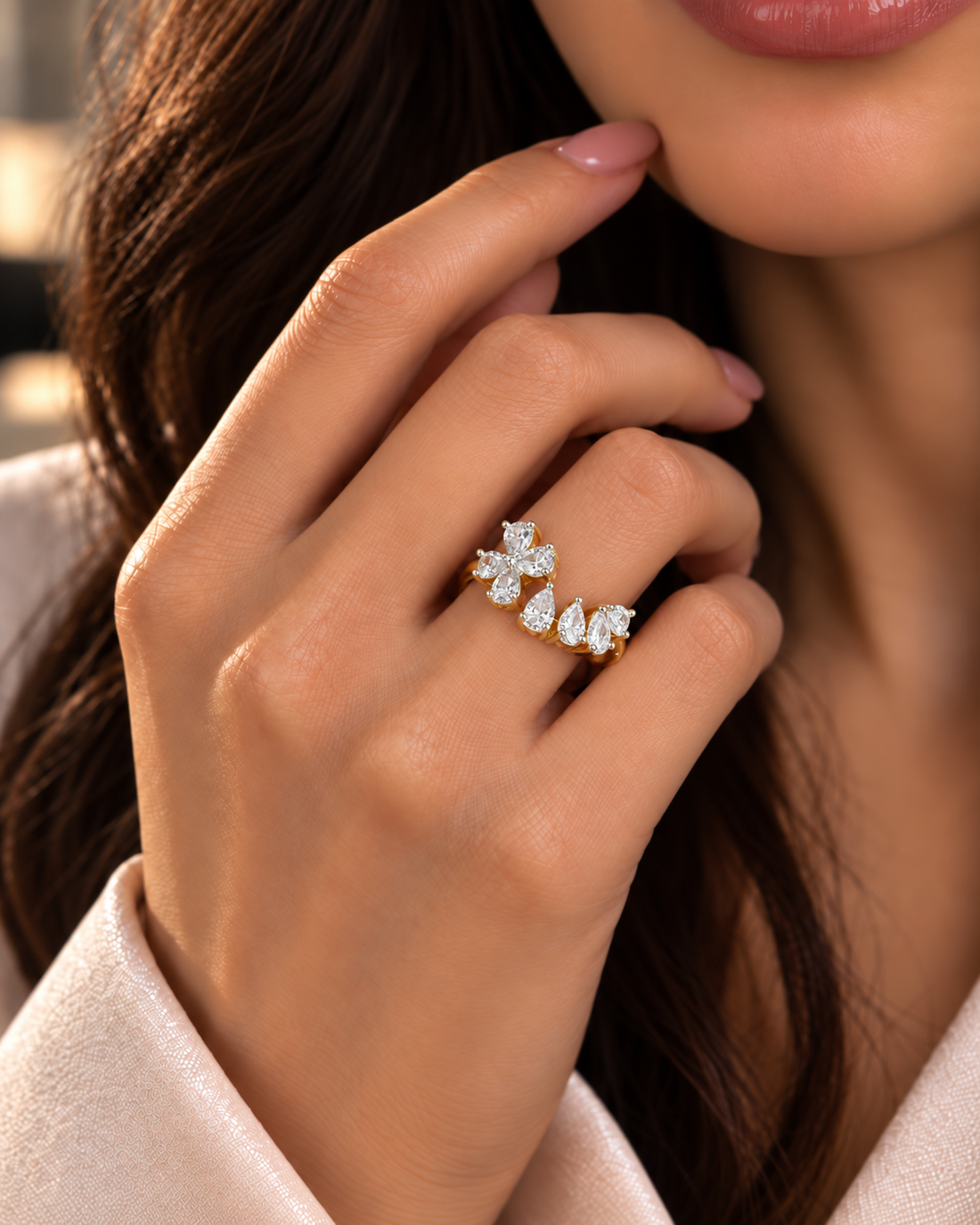 Aveline Floral Pear-Cut Adjustable Ring