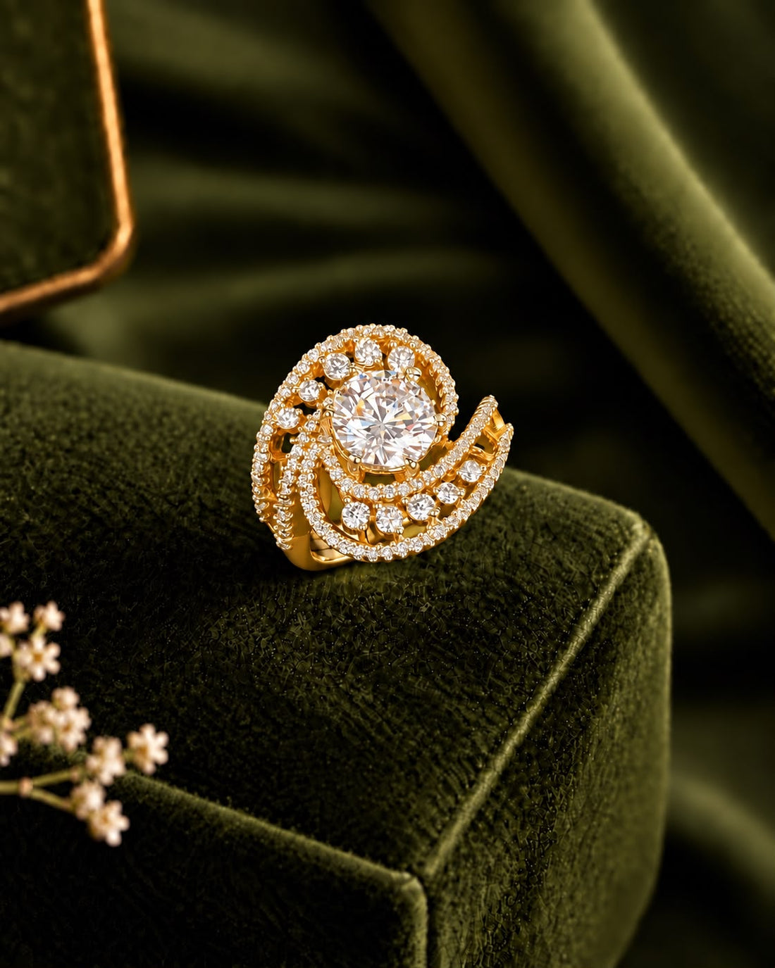 Elowen Swirl Halo Adjustable Ring