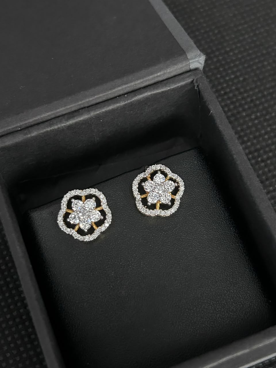 Roselle Floral Diamond-Look Stud Earrings – Gold & Silver