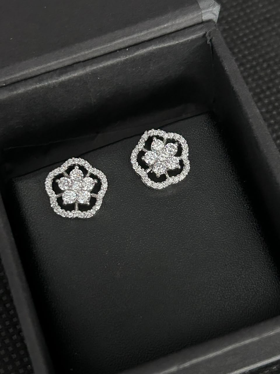 Roselle Floral Diamond-Look Stud Earrings – Gold & Silver