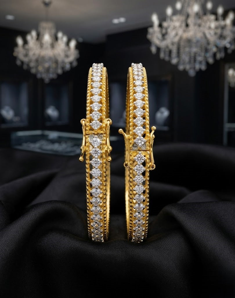Openable Premium Diamond Look Bangles in Gold Tone (Pair)