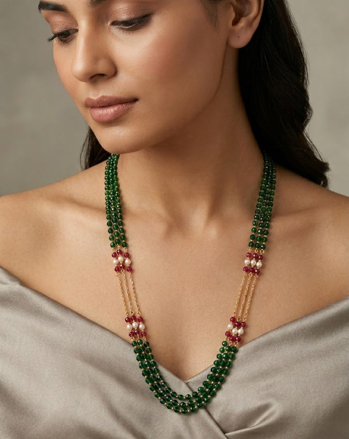 Zareen Emerald Beaded Heritage Mala Necklace