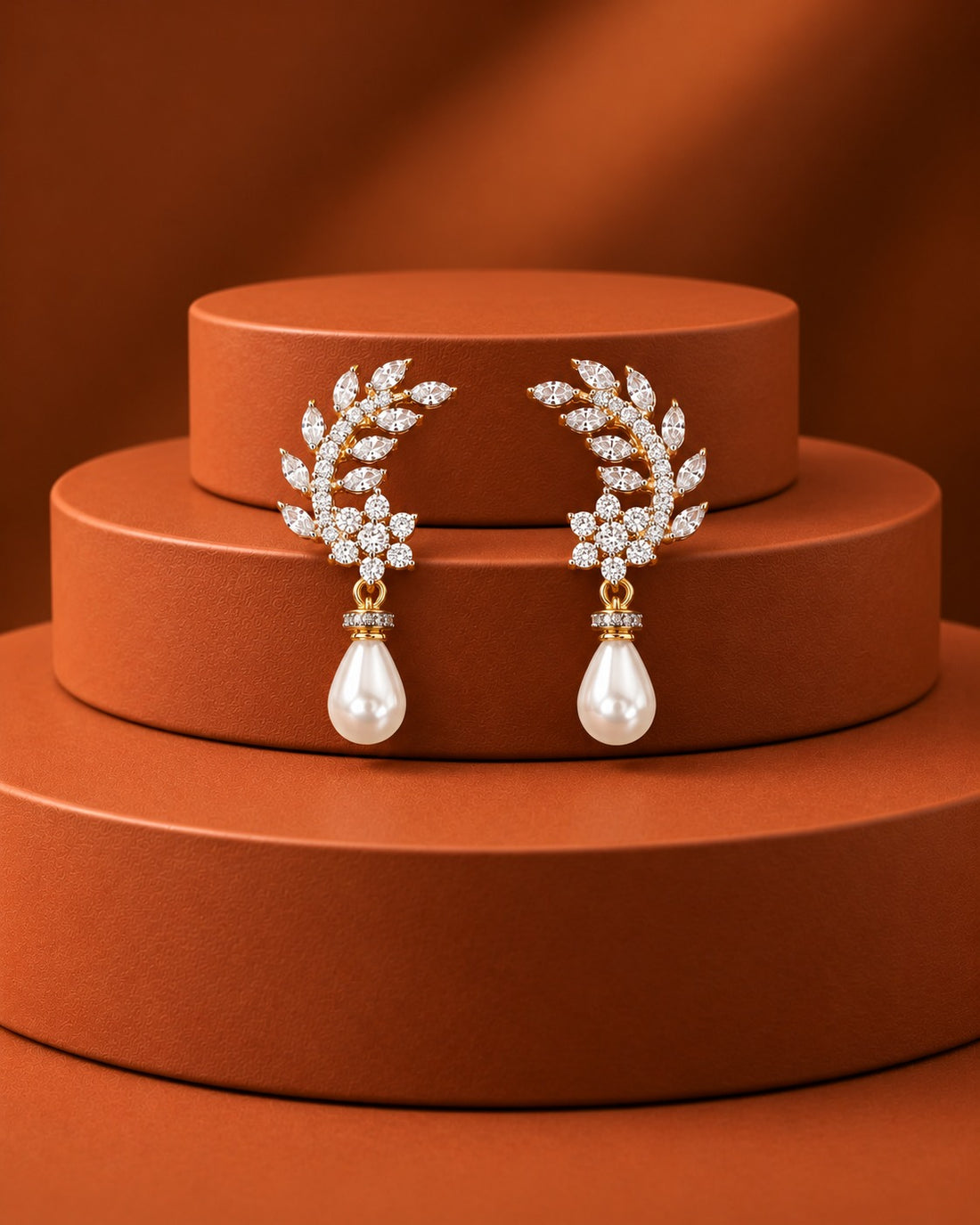 Elvina Leaf Pearl Drop Earrings
