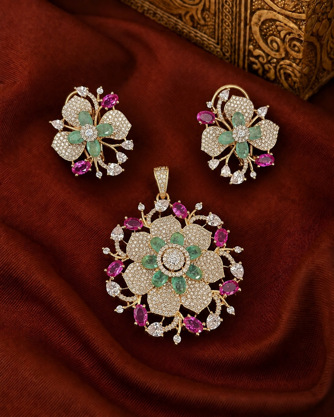 Aarvika Garden Bloom Pendant & Earrings Set