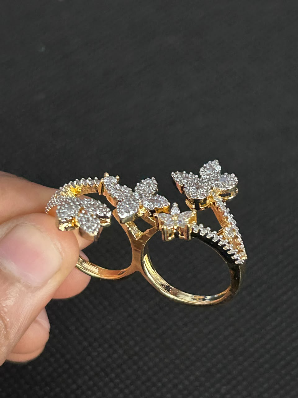 Vireya Twin Bloom Double Finger Statement Ring