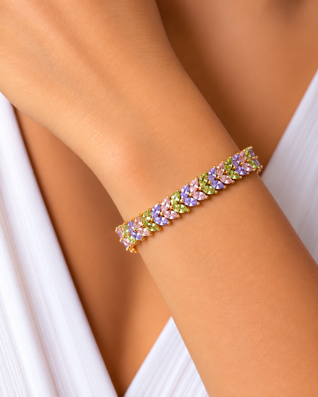 Liora Gold-Tone Multicolour Leaf Stone Bracelet