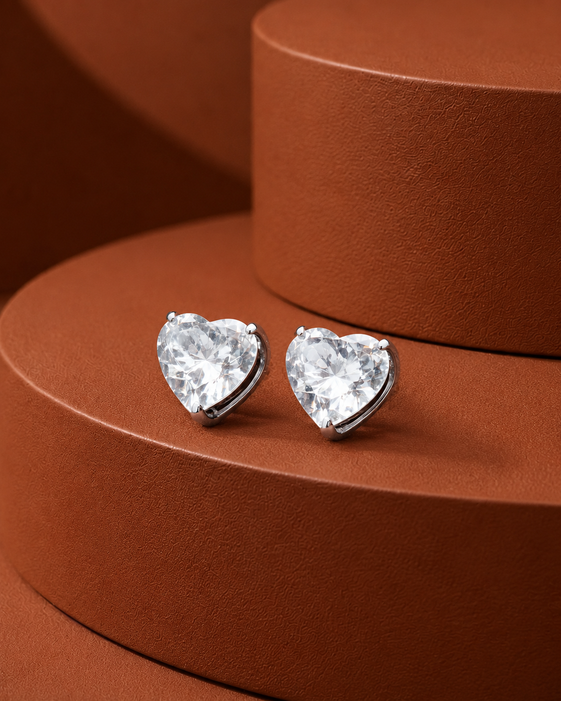 Heart Shape Diamond Stud Earrings for Women- Silver